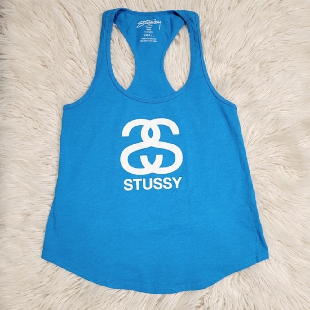 Woman's Stüssy Blue Racerback Tank Top Size Small